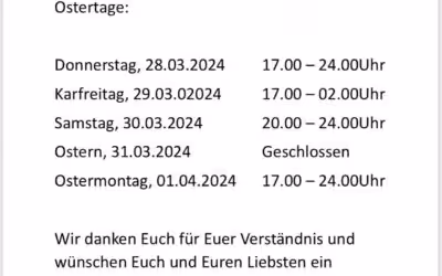Öffnungszeiten Ostern 2026