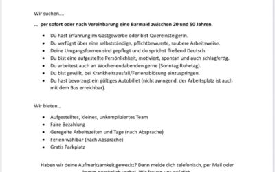 Unsere ländliche Bar sucht Verstärkung!